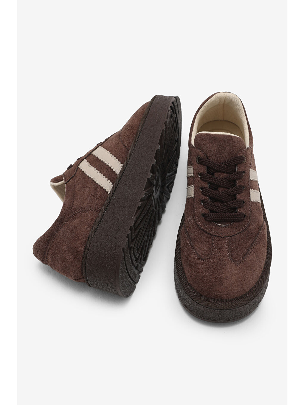 Kahverengi Kadın Acı Kahve Kadın Süet Rahat Kalıp Sneaker-3