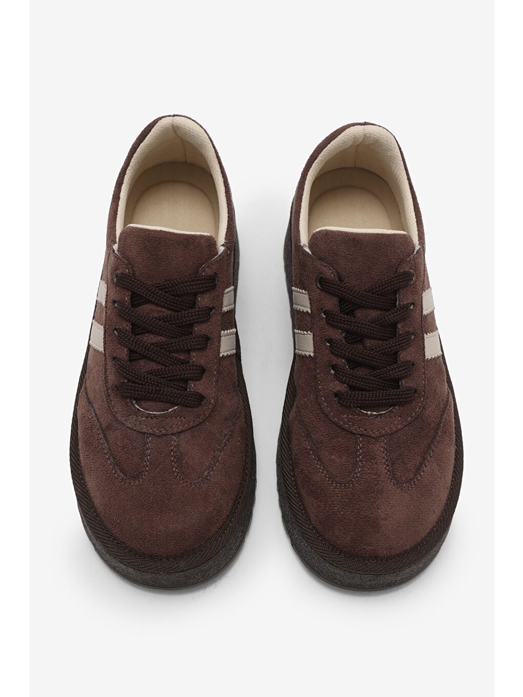 Kahverengi Kadın Acı Kahve Kadın Süet Rahat Kalıp Sneaker-4