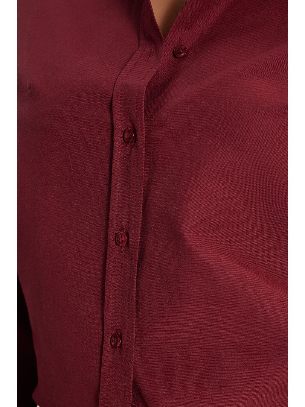 Kadın Slim Fit Dar Kesim Uzun Kollu Pamuklu Vücuda Oturan Dokulu Bordo Basic Gömlek-5