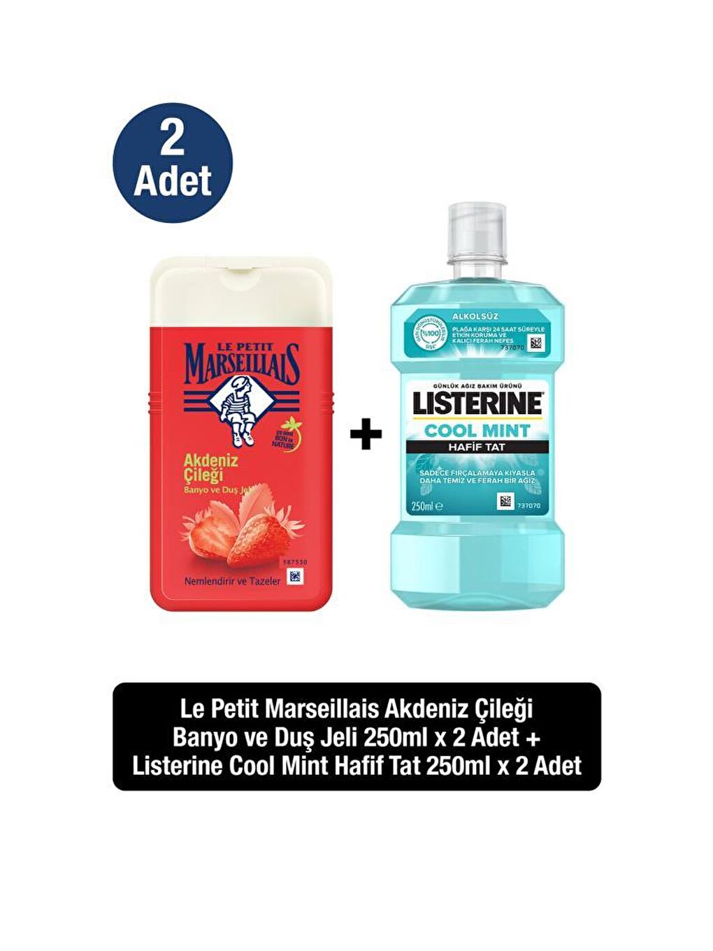 Listerine Renksiz Coolmint Hafif Tat 250 ML Ağız Bakım Suyu+ LPM Akdeniz Çileği Banyo ve Duş Jeli 250 ML x2