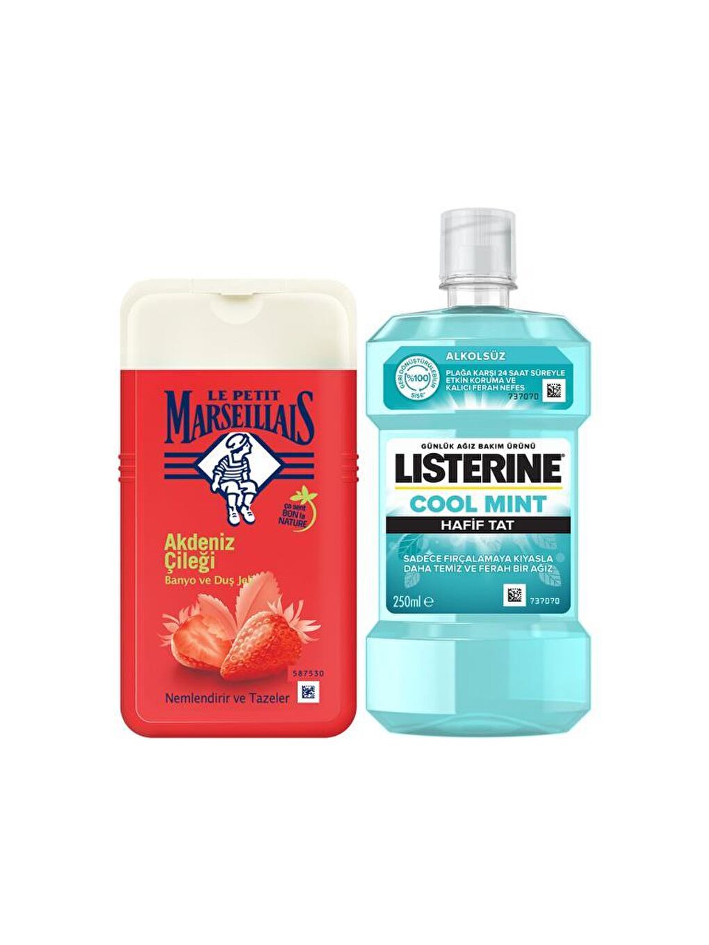 Listerine Renksiz Coolmint Hafif Tat 250 ML Ağız Bakım Suyu+ LPM Akdeniz Çileği Banyo ve Duş Jeli 250 ML x2 - 1