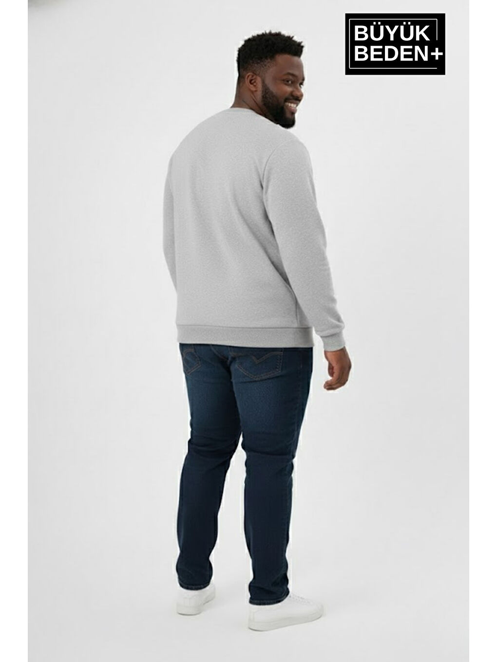 Gri Erkek Büyük Beden Unified Collective Baskılı Bisiklet Yaka İnce Sweatshirt SPR26BSW956-10-2