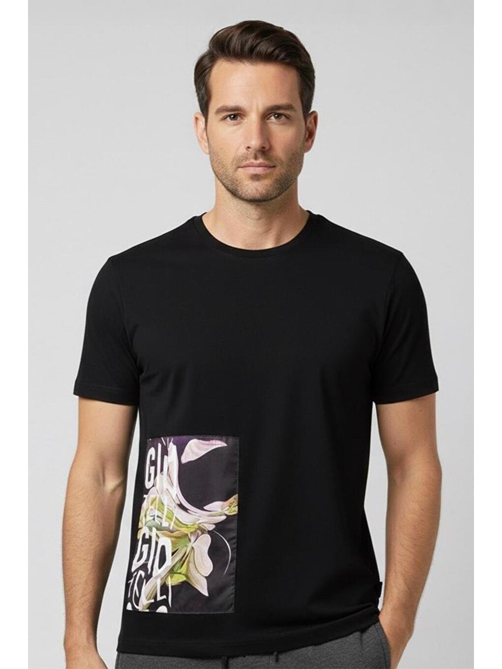 Giotelli Siyah Oversize Fit %100 Pamuk Baskılı Bisiklet Yaka Erkek Tişört-3