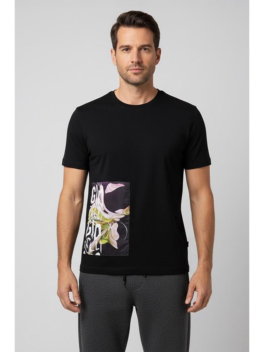 Giotelli Siyah Oversize Fit %100 Pamuk Baskılı Bisiklet Yaka Erkek Tişört-4