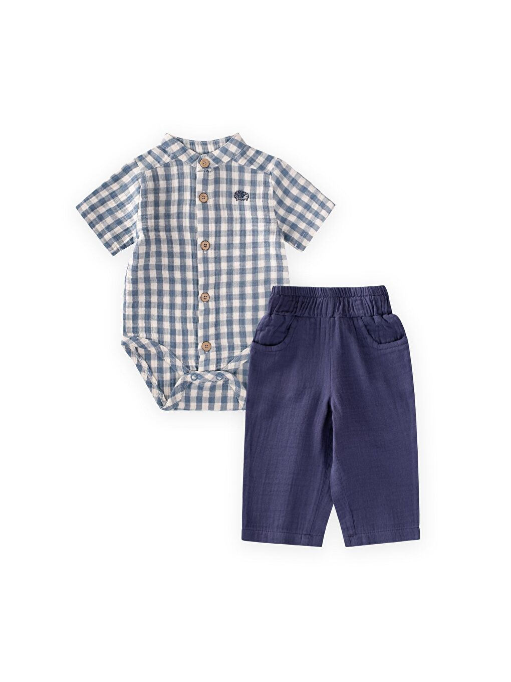 Gömlek Zıbın Takım 0-3 Yaş İndigo Ekose