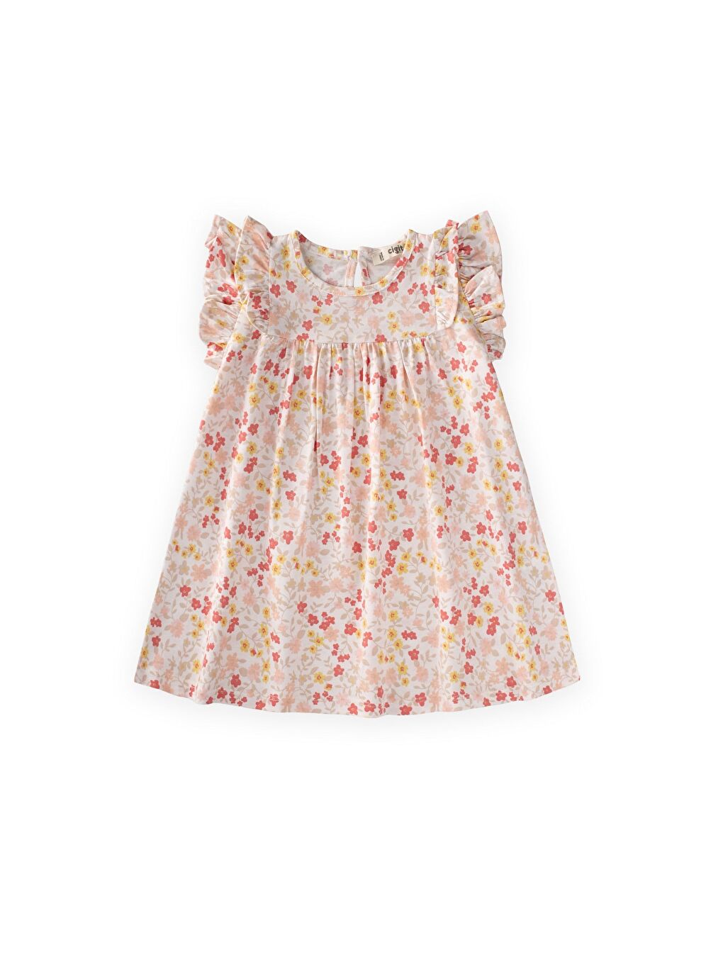 Desenli Fırfırlı Elbise 1-8 Yaş Ekru