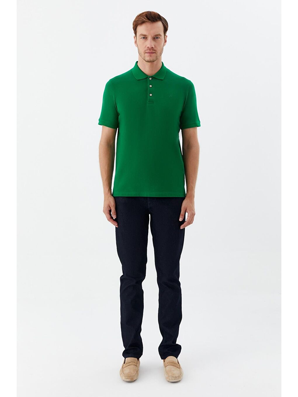 Yeşil Regular Fit %100 Pamuklu Polo Yaka Tişört-1