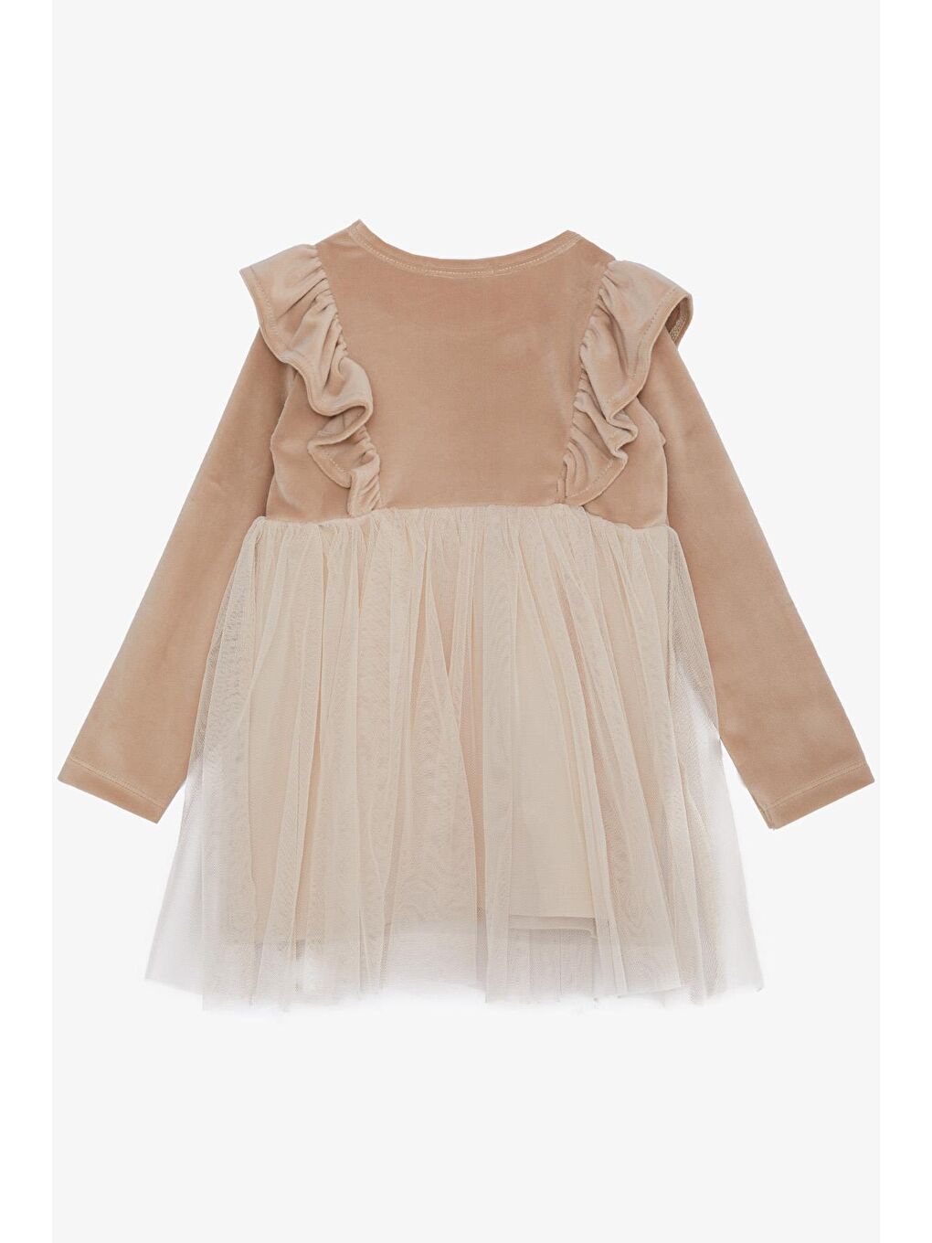 Kız Çocuk Elbise Kadife Fiyonklu Tüllü Bej (3 Yaş)-1