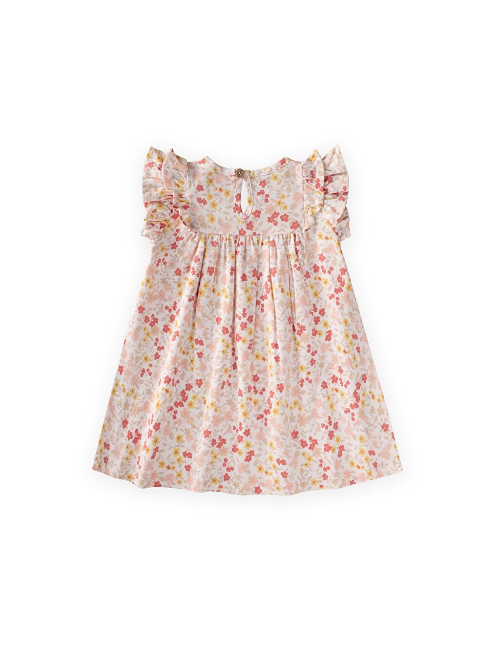 Desenli Fırfırlı Elbise 1-8 Yaş Ekru-1