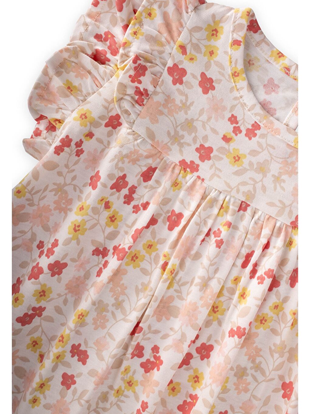 Desenli Fırfırlı Elbise 1-8 Yaş Ekru-2