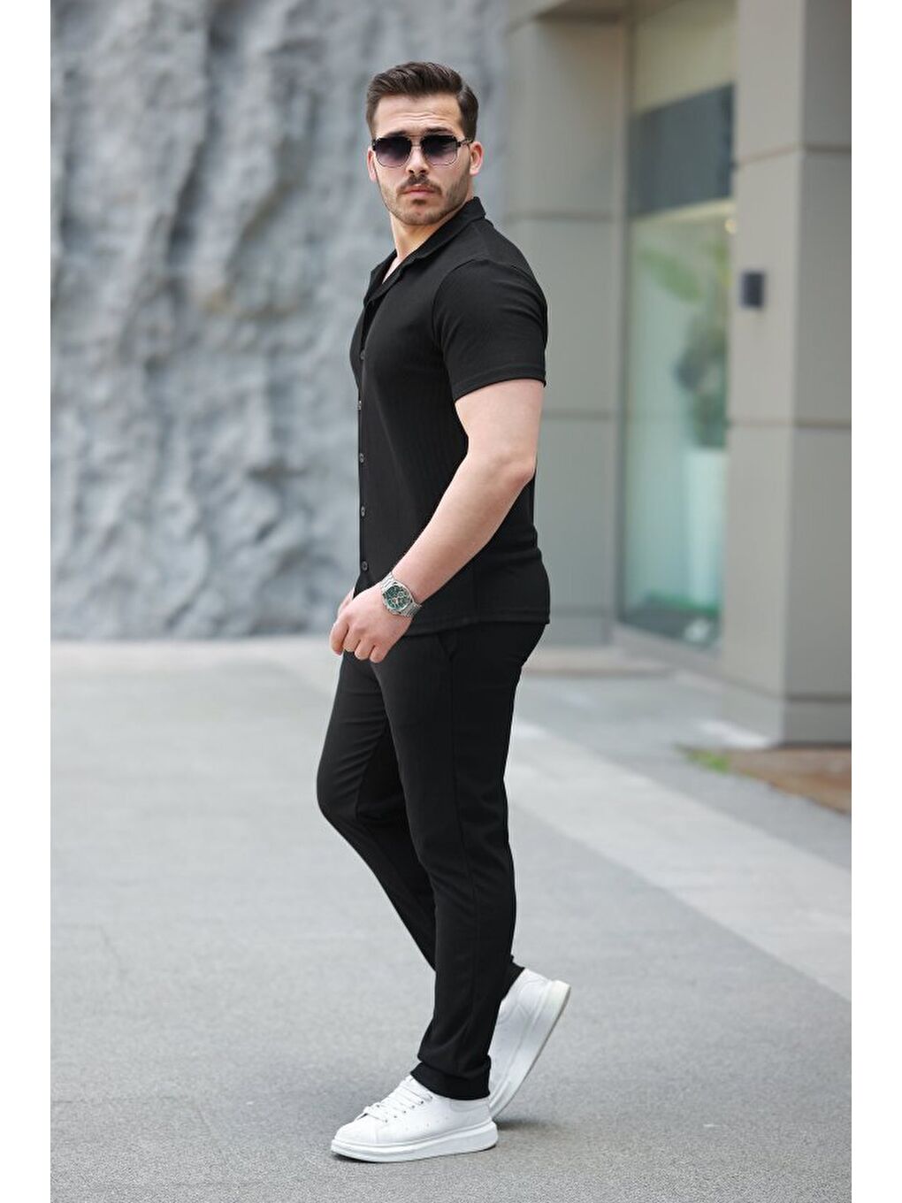 Siyah Erkek Ottoman Kumaş Pantolon Gömlek Takım-1