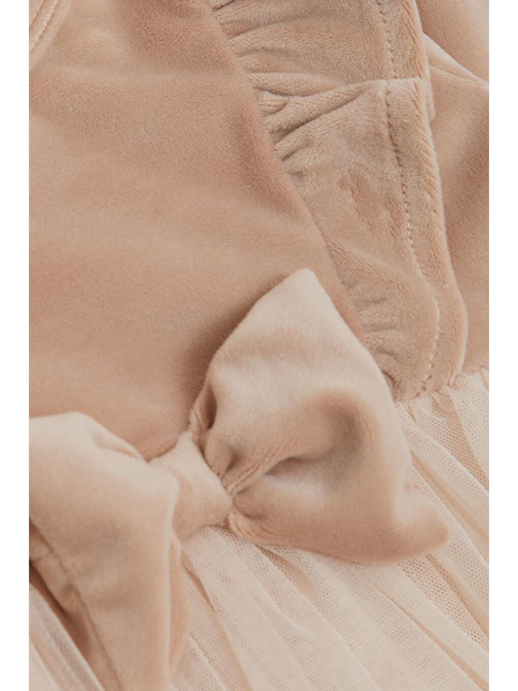 Kız Çocuk Elbise Kadife Fiyonklu Tüllü Bej (3 Yaş)-3