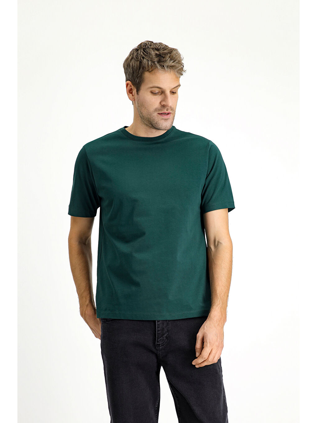 Yeşil Bisiklet Yaka Regular Fit Süprem Pamuk %100 Pamuk Tişört