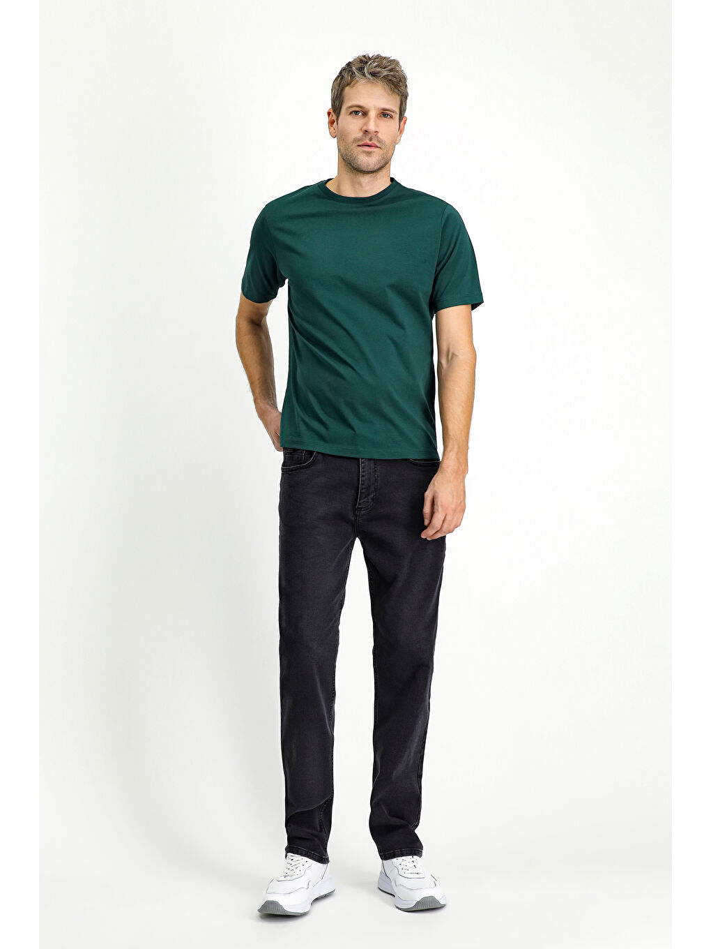 Yeşil Bisiklet Yaka Regular Fit Süprem Pamuk %100 Pamuk Tişört-1