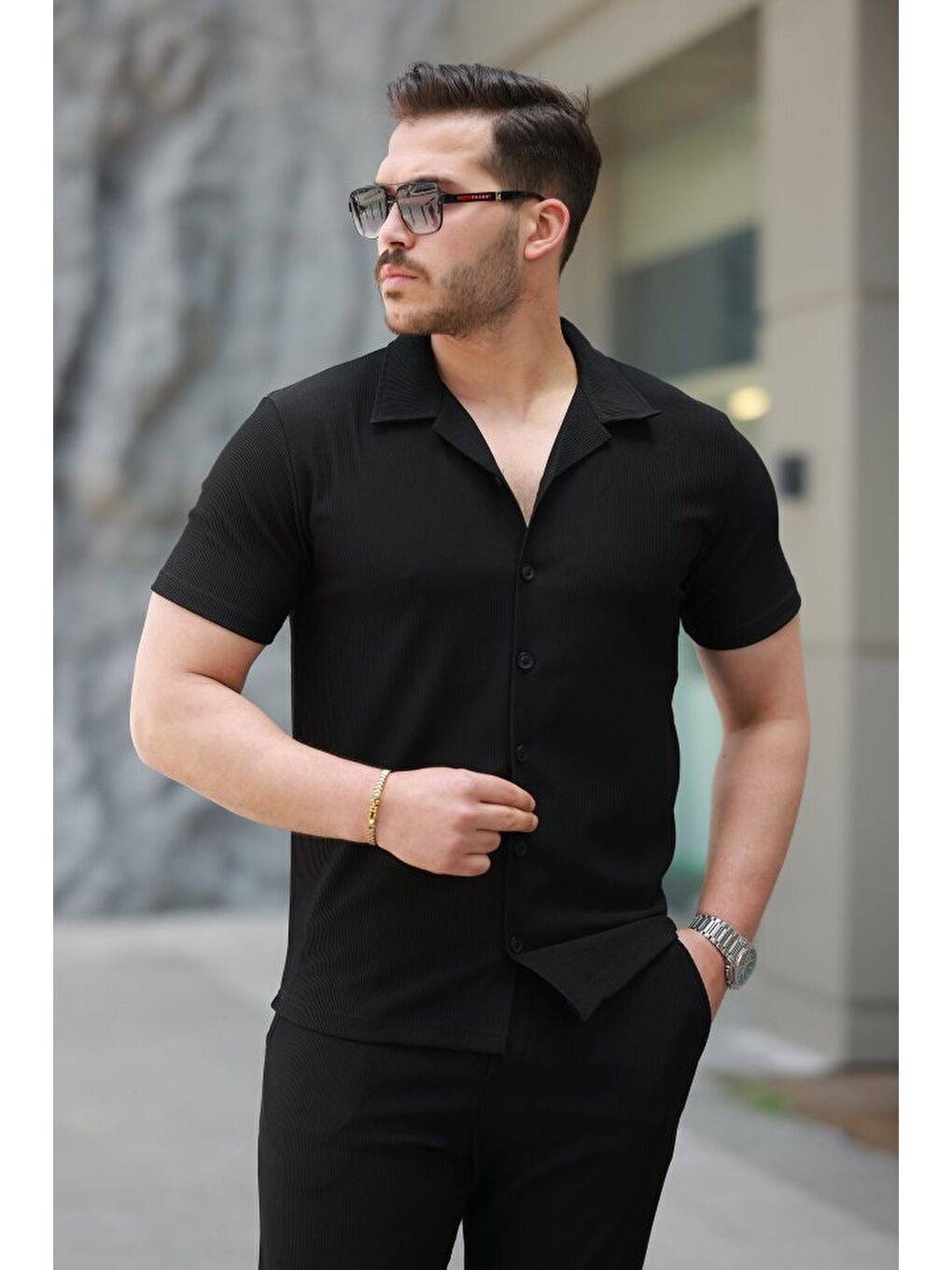 Siyah Erkek Ottoman Kumaş Pantolon Gömlek Takım-2