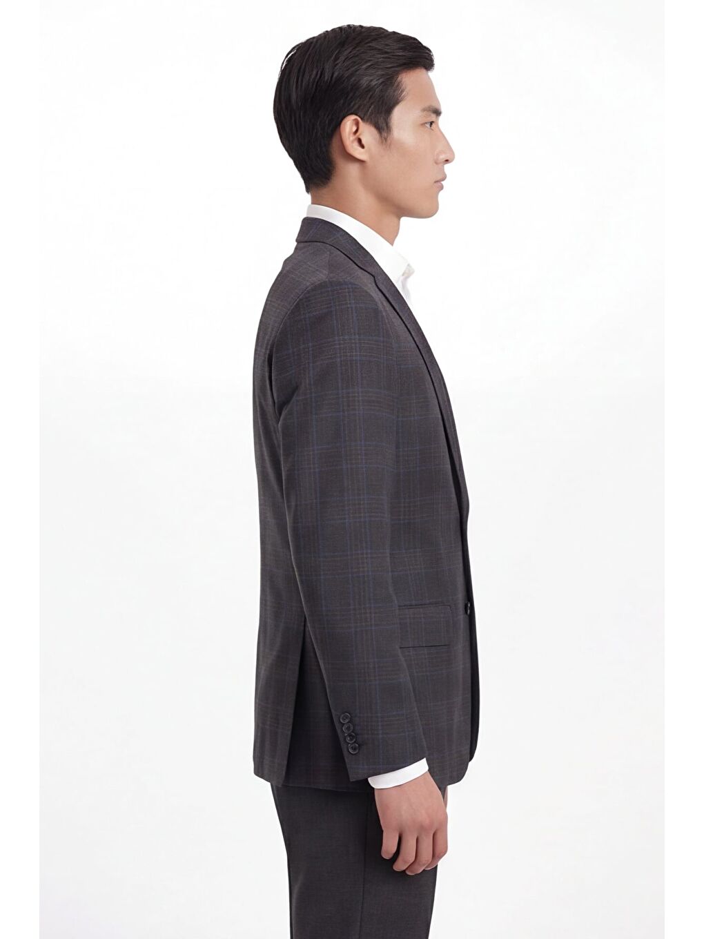 Erkek Koyu Gri Dar Kesim Slim Fit %100 Yün Ekose Dokuma Normal Bel 6 Drop Takım Elbise-2