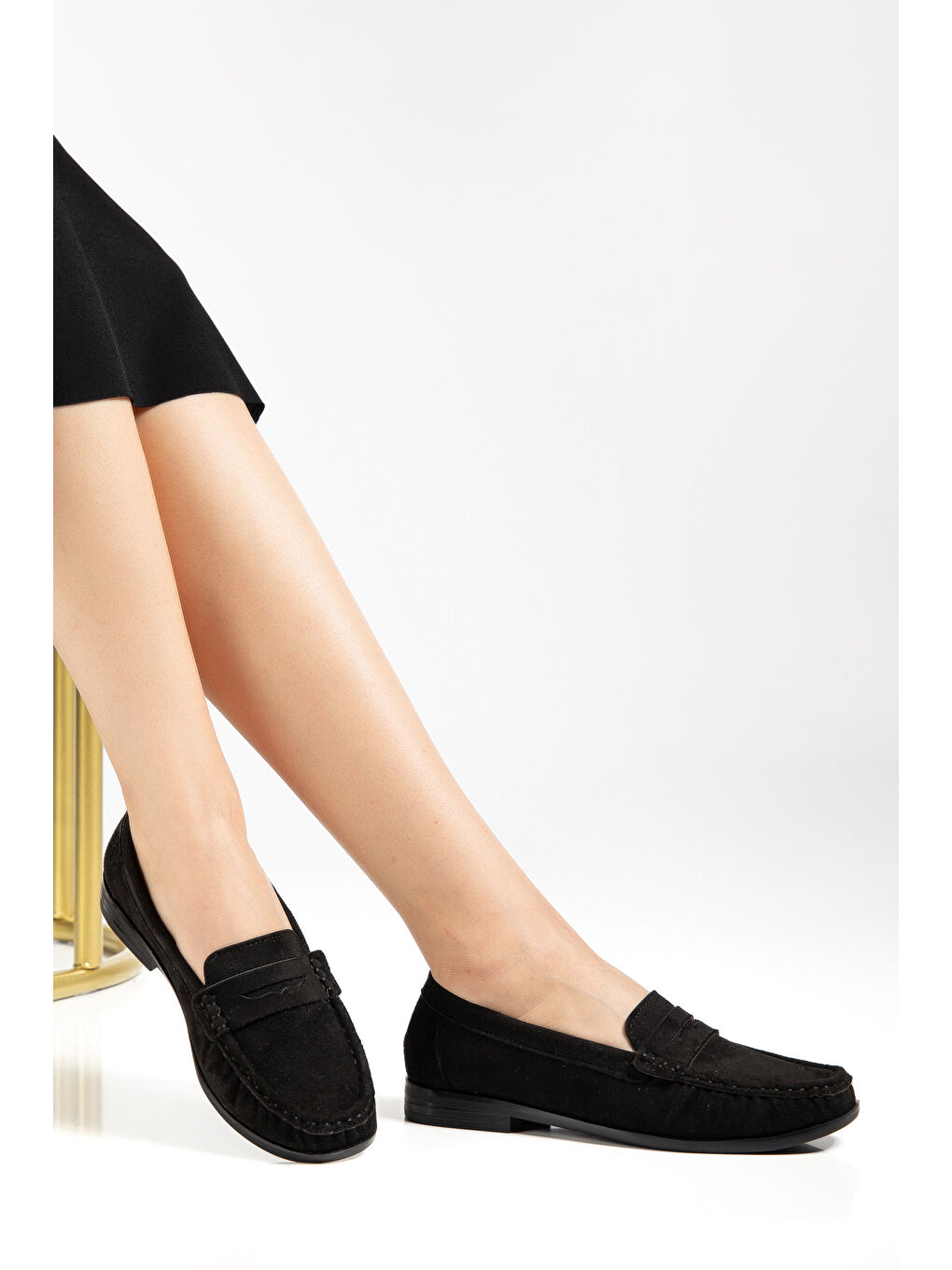 Kadın Siyah Süet Termo Kaymaz Taban Loafer Oxford Kadın Ayakkabı-2