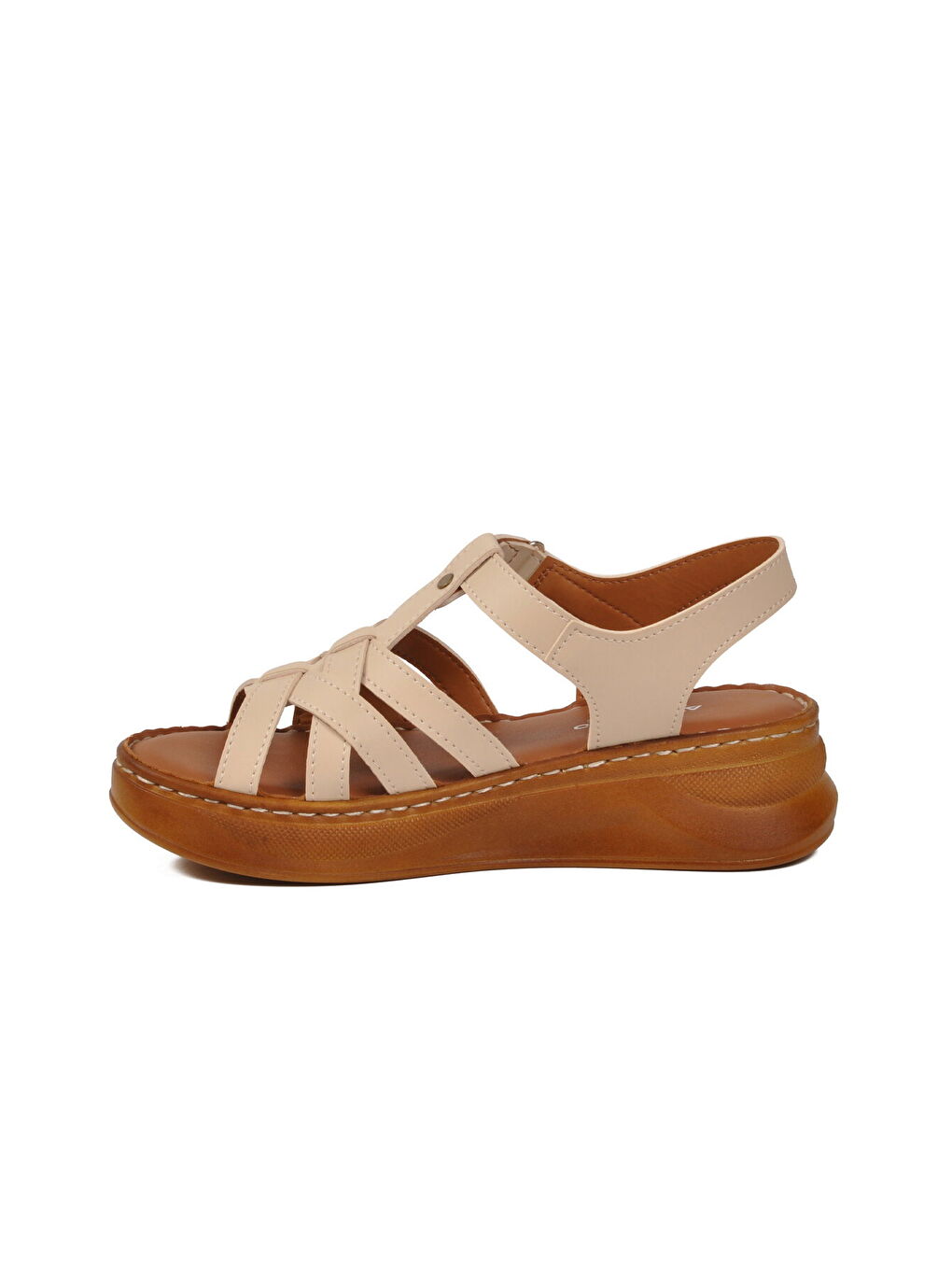 Bej Yumuşak Tabanlı Kadın Topuklu Sandalet 492113 Z-3