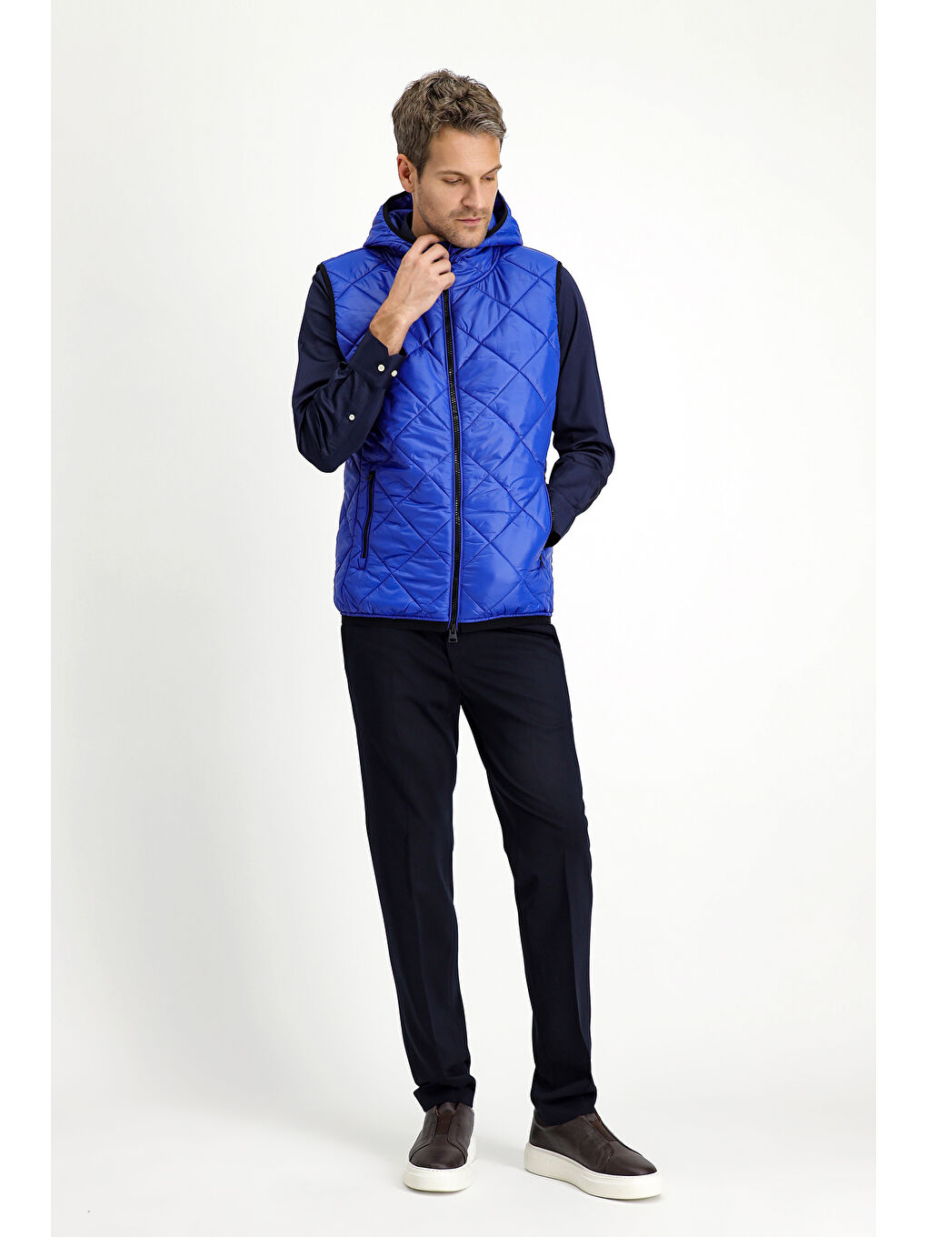 Mavi Kapüşonlu Kapitone Spor Yelek-1