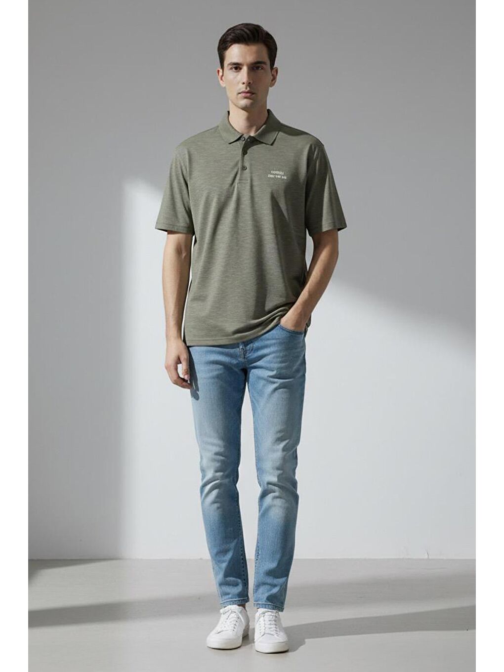 Giotelli Haki Slim Fit %100 Pamuk Polo Yaka Erkek Tişört-1