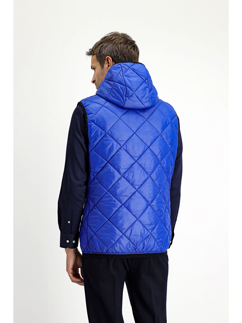 Mavi Kapüşonlu Kapitone Spor Yelek-4