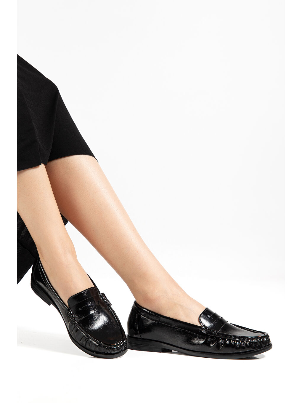 Kadın Siyah Termo Kaymaz Taban Loafer Oxford Kadın Ayakkabı-1