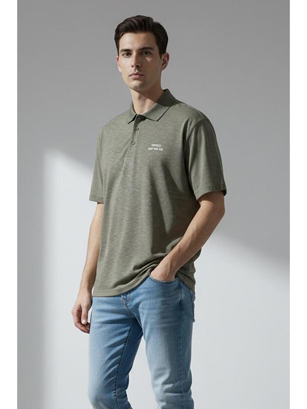 Giotelli Haki Slim Fit %100 Pamuk Polo Yaka Erkek Tişört-2