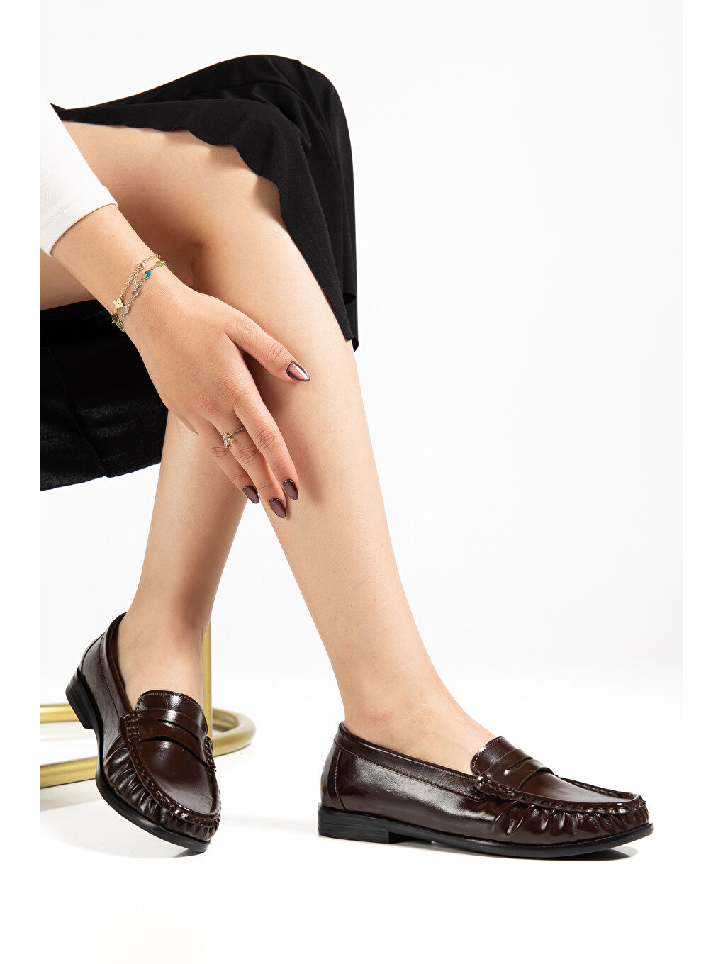 Kahverengi Kadın Kahve Termo Kaymaz Taban Loafer Oxford Kadın Ayakkabı-1