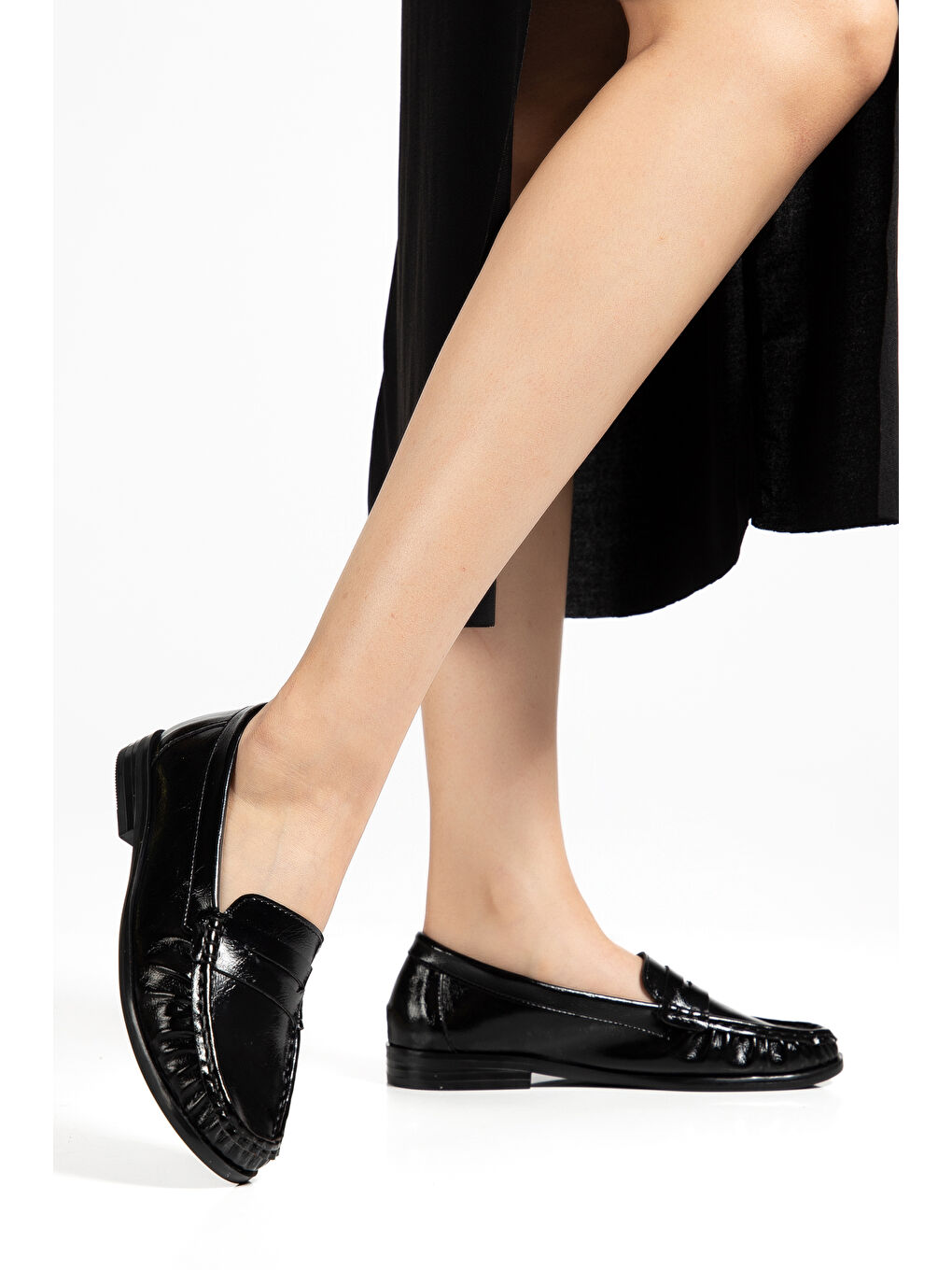 Kadın Siyah Termo Kaymaz Taban Loafer Oxford Kadın Ayakkabı-2