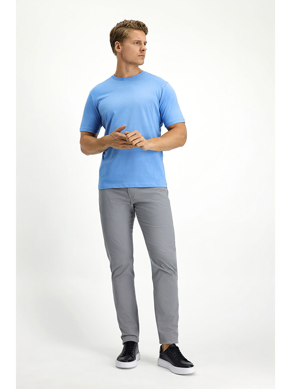 Mavi Bisiklet Yaka Slim Fit Dar Kesim Süprem Pamuk %100 Pamuk Tişört-1