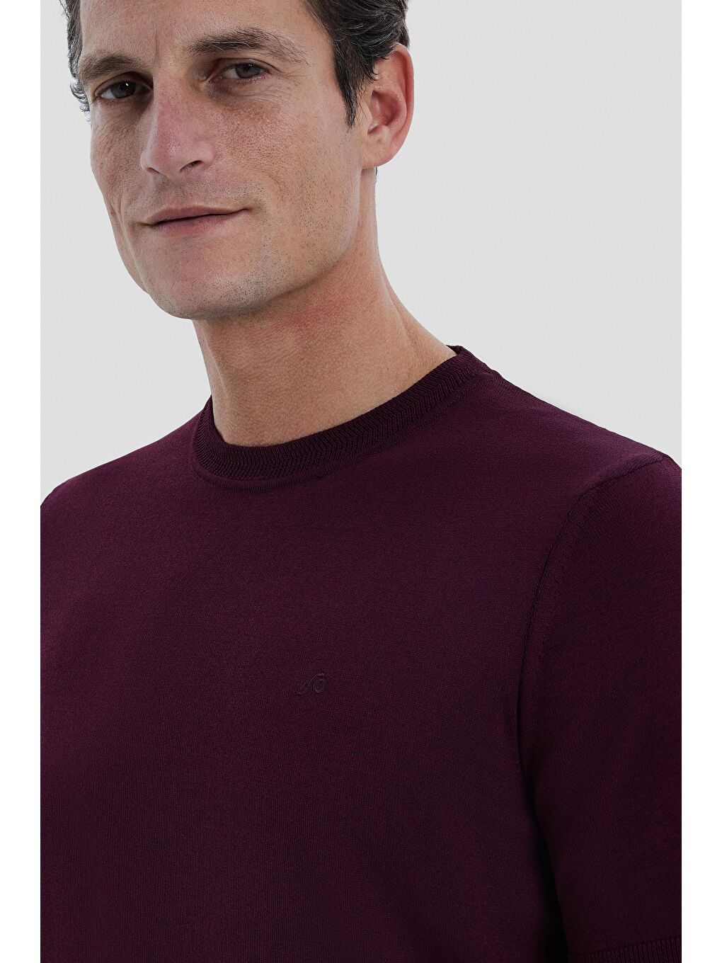 Bordo Slim Fit Triko Bisiklet Yaka Tişört-4