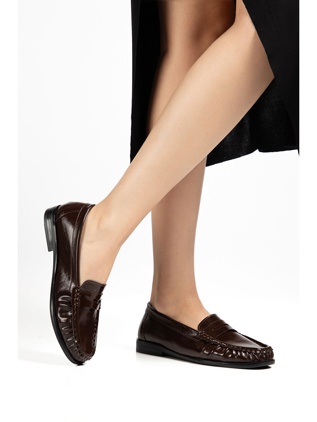 Kahverengi Kadın Kahve Termo Kaymaz Taban Loafer Oxford Kadın Ayakkabı-3