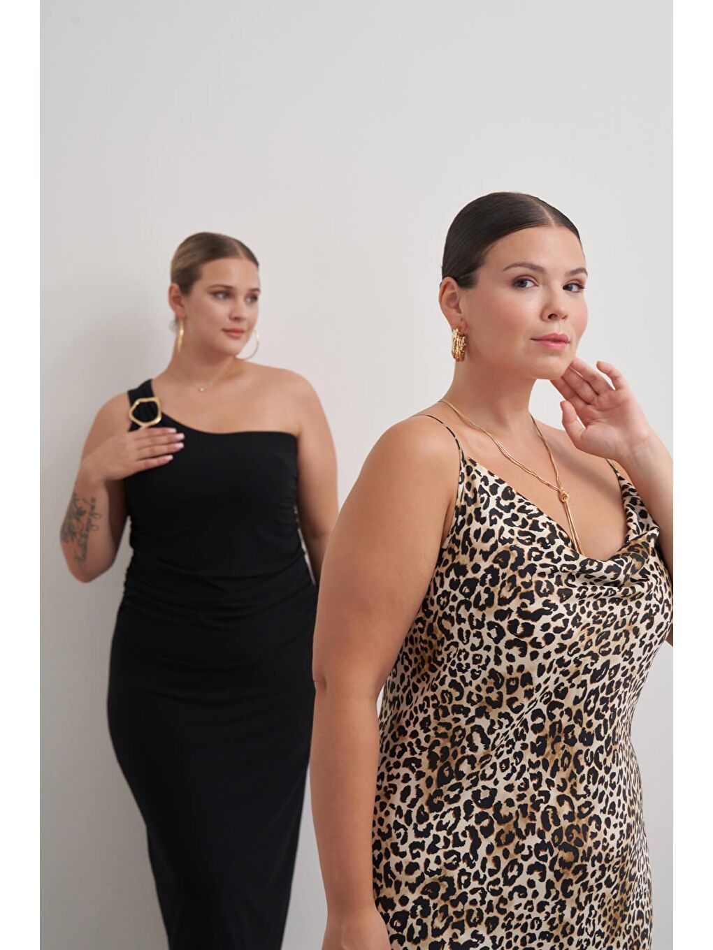 Kahverengi Degaje Yaka Leopar Elbise-4