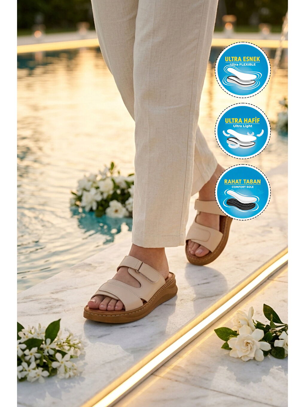 Bej Hafif Yumuşak Tabanlı Cırtlı Kadın Terlik 492147 Z-2