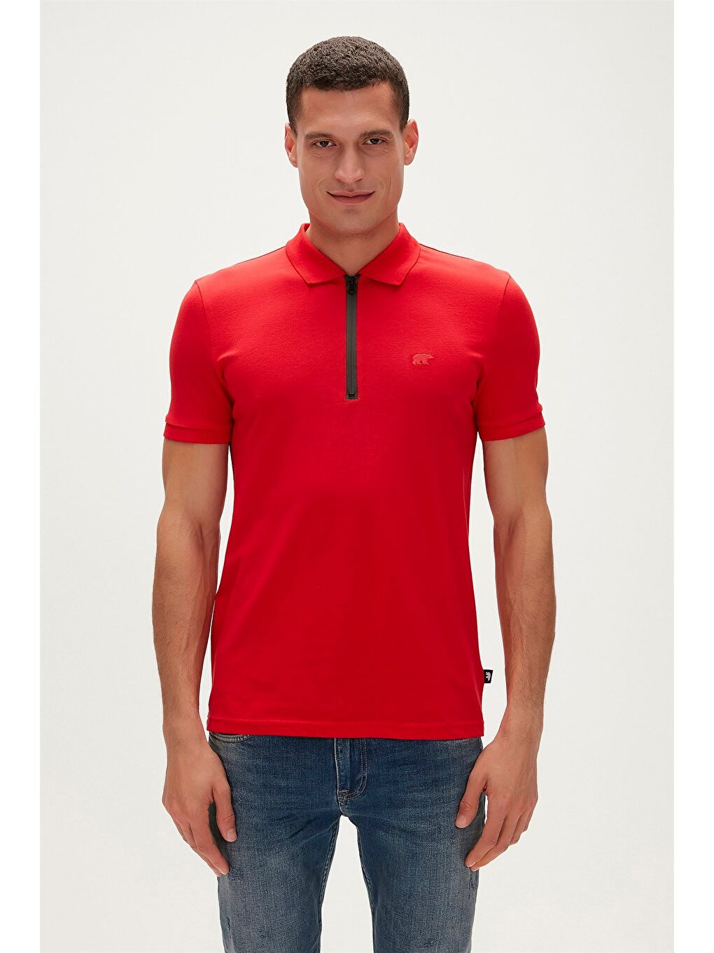 Cord Crimson Red Kırmızı Polo Yaka Fermuarlı Erkek T-Shirt