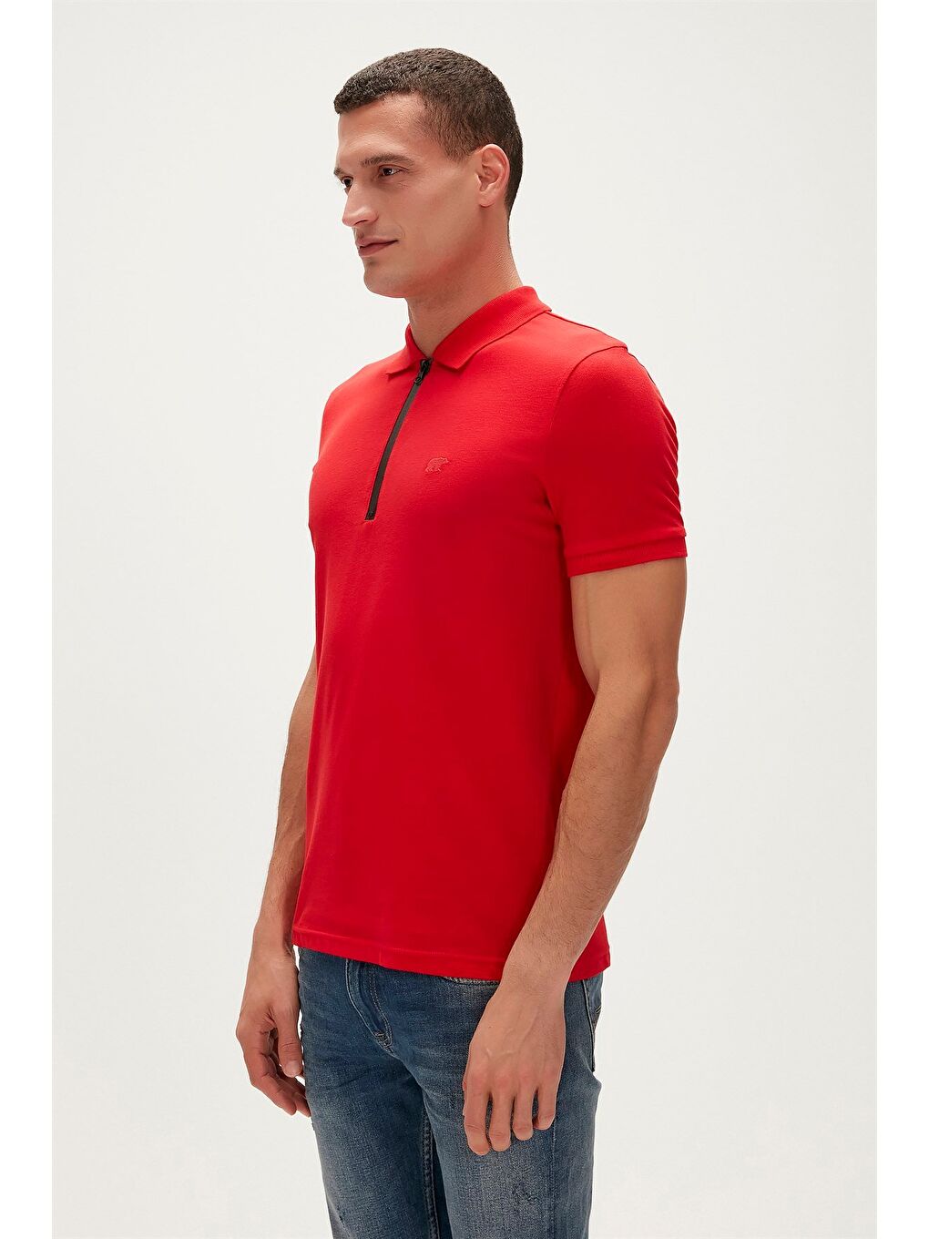 Cord Crimson Red Kırmızı Polo Yaka Fermuarlı Erkek T-Shirt-1