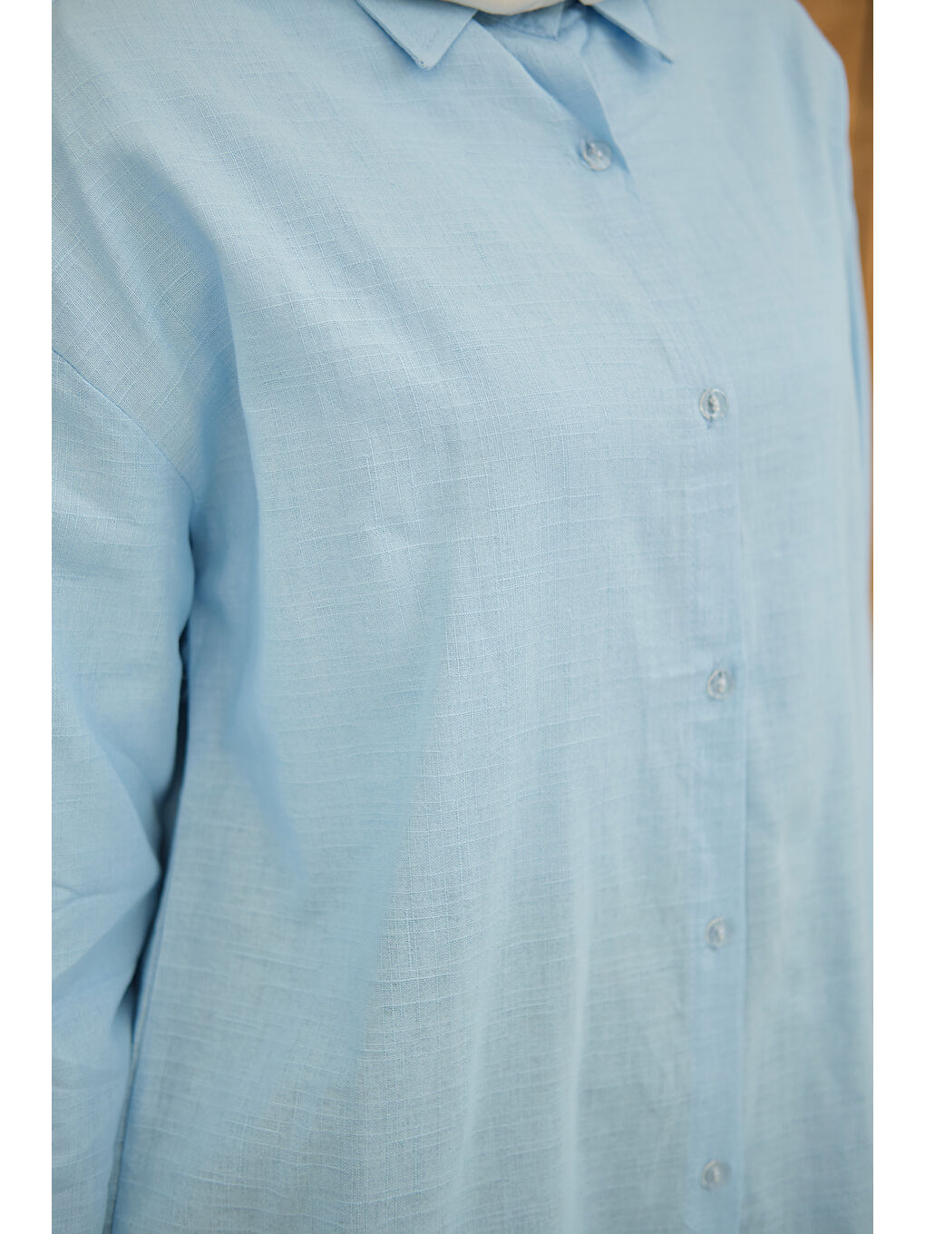 Kadın Şeffaf Düğme Detaylı Basic Gömlek Bebe Mavi-4