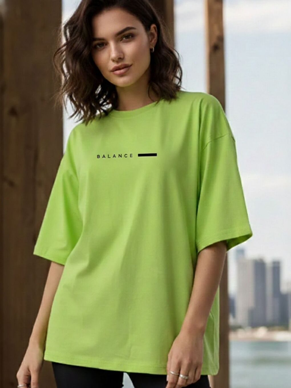 Yeşil Unisex Lime Balance Baskılı Tişört