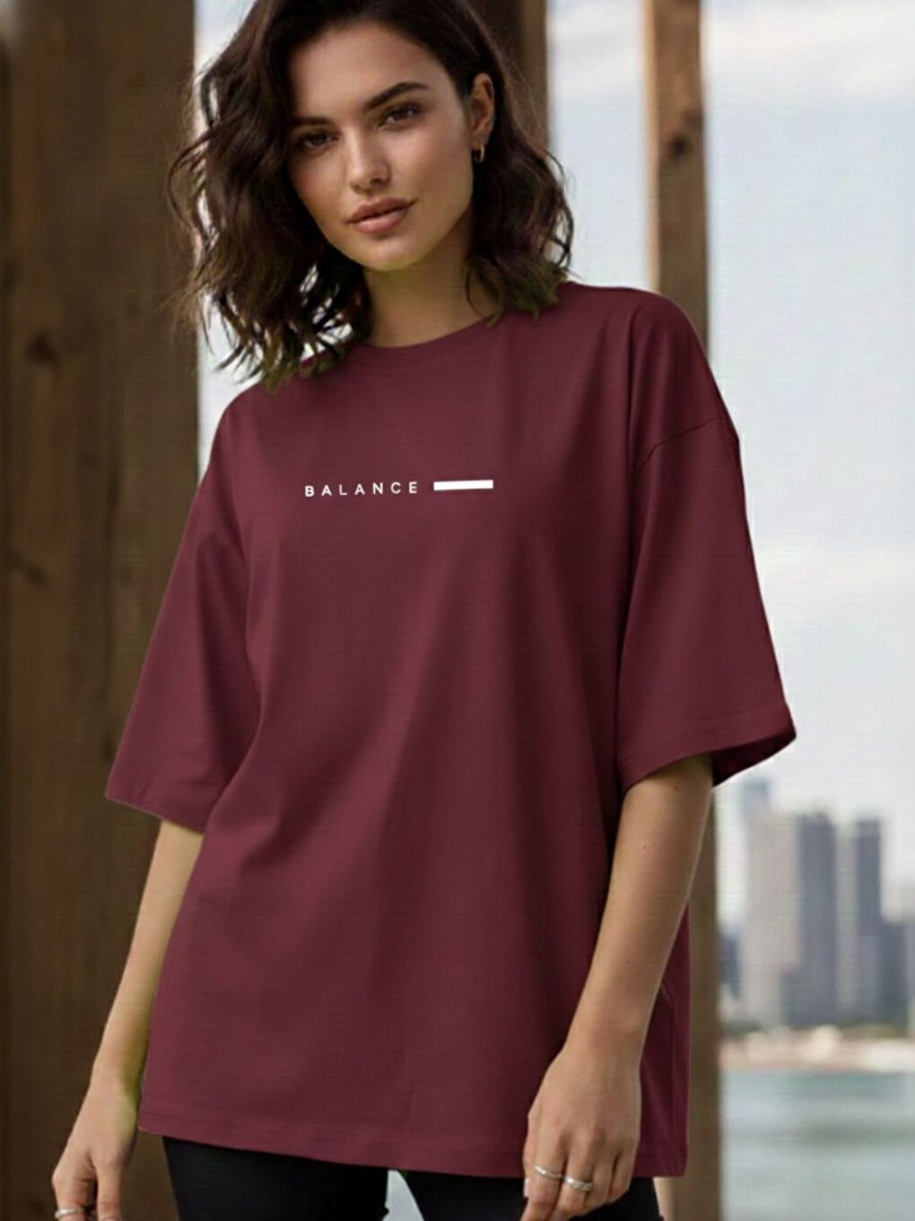 Unisex Bordo Balance Baskılı Tişört