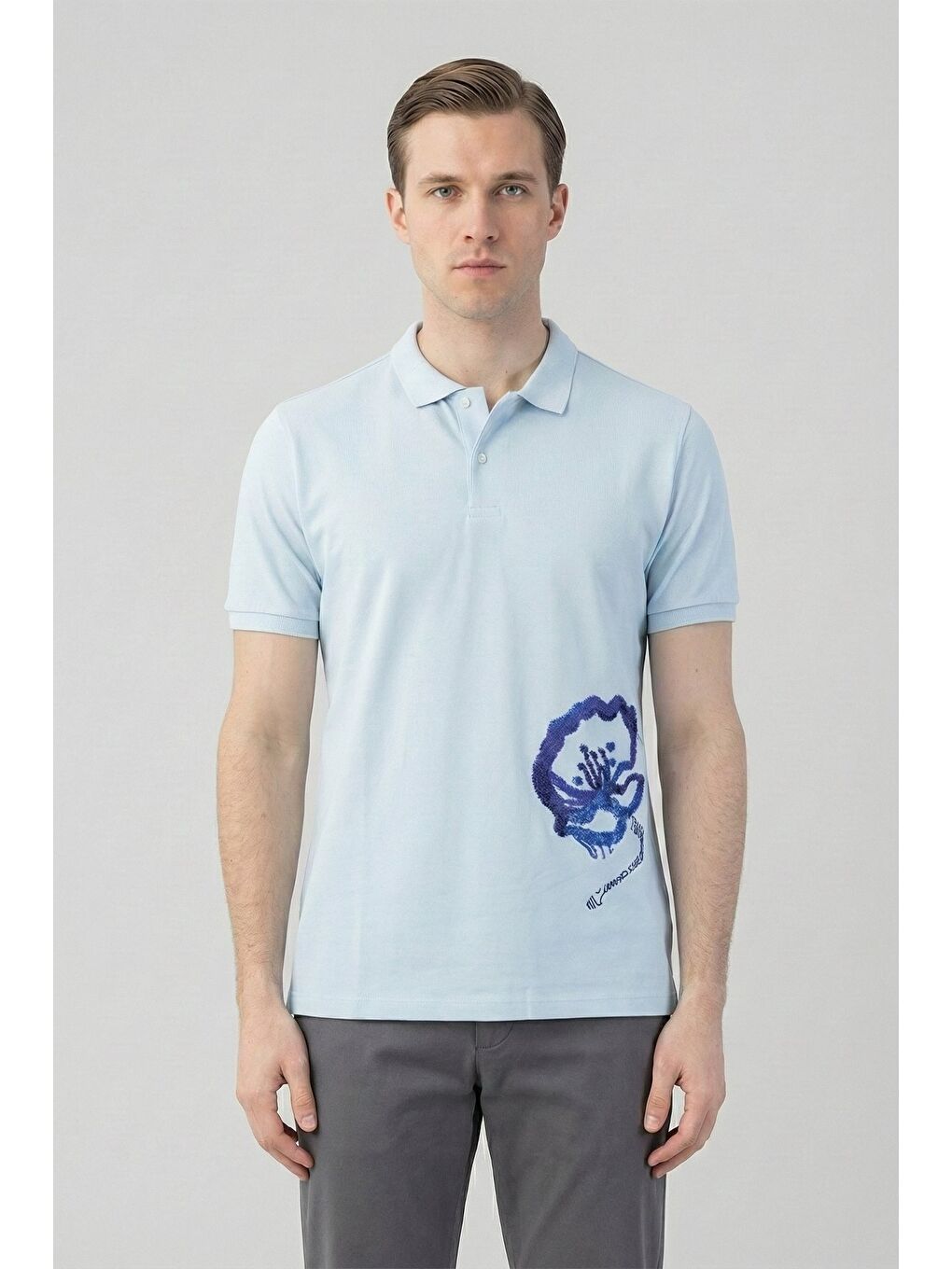 Giotelli Açık Mavi Slim Fit %100 Pamuk Polo Yaka Erkek Tişört