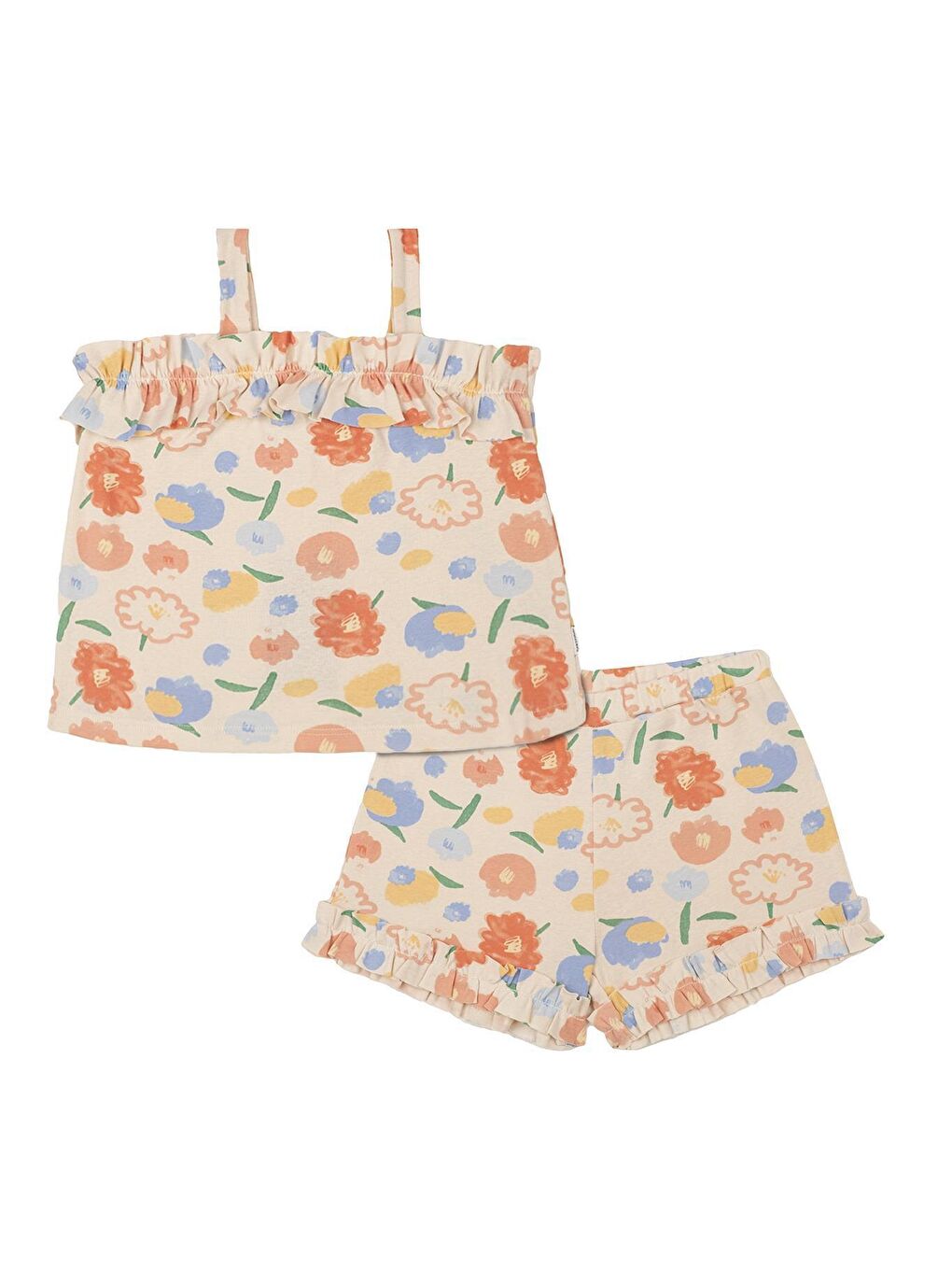 Pembe Çiçek Buketi Fırfırlı Şortlu Set-1