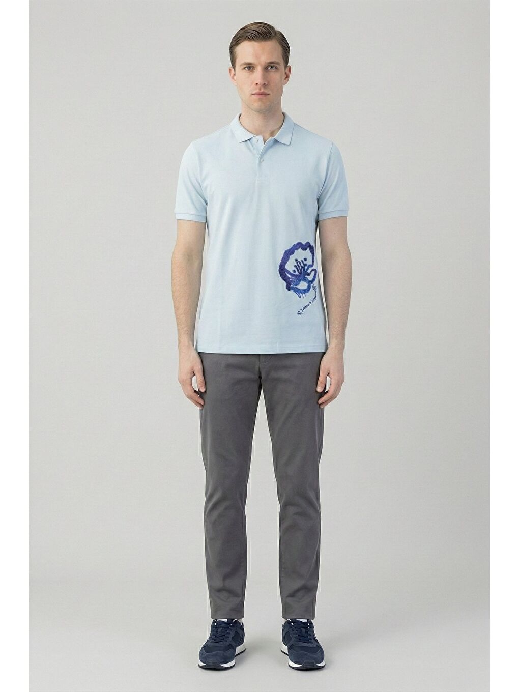 Giotelli Açık Mavi Slim Fit %100 Pamuk Polo Yaka Erkek Tişört-1