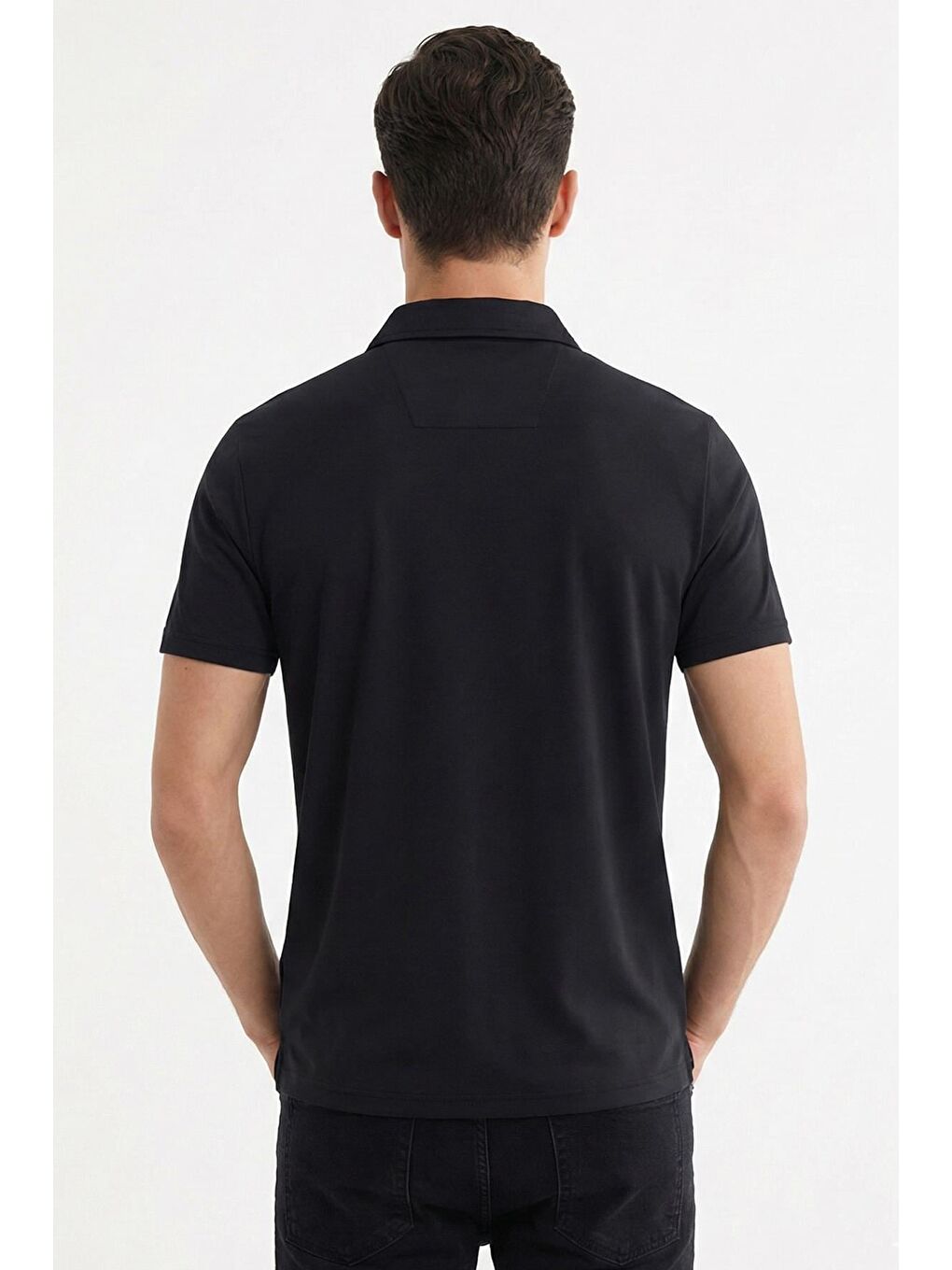 Siyah Slim Fit Polo Yaka Erkek T-Shirt-1