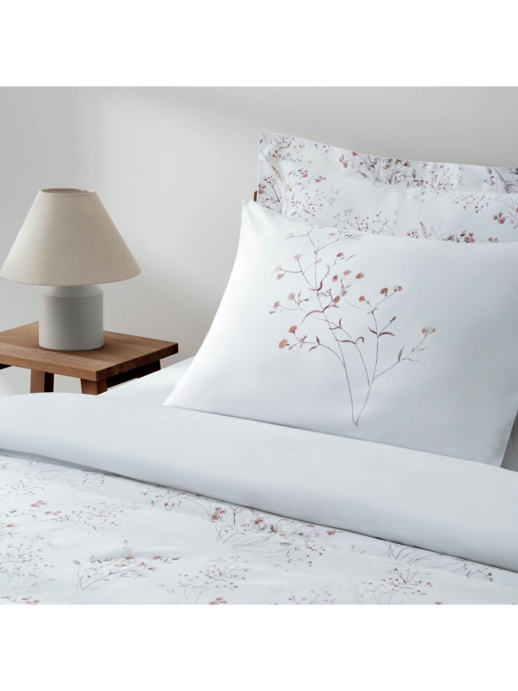 Ekru Lavena Çift Kişilik Nevresim Takımı %100 Pamuk 210 TC 83 Tel Saten Digital Baskılı Krem-Kahve-1