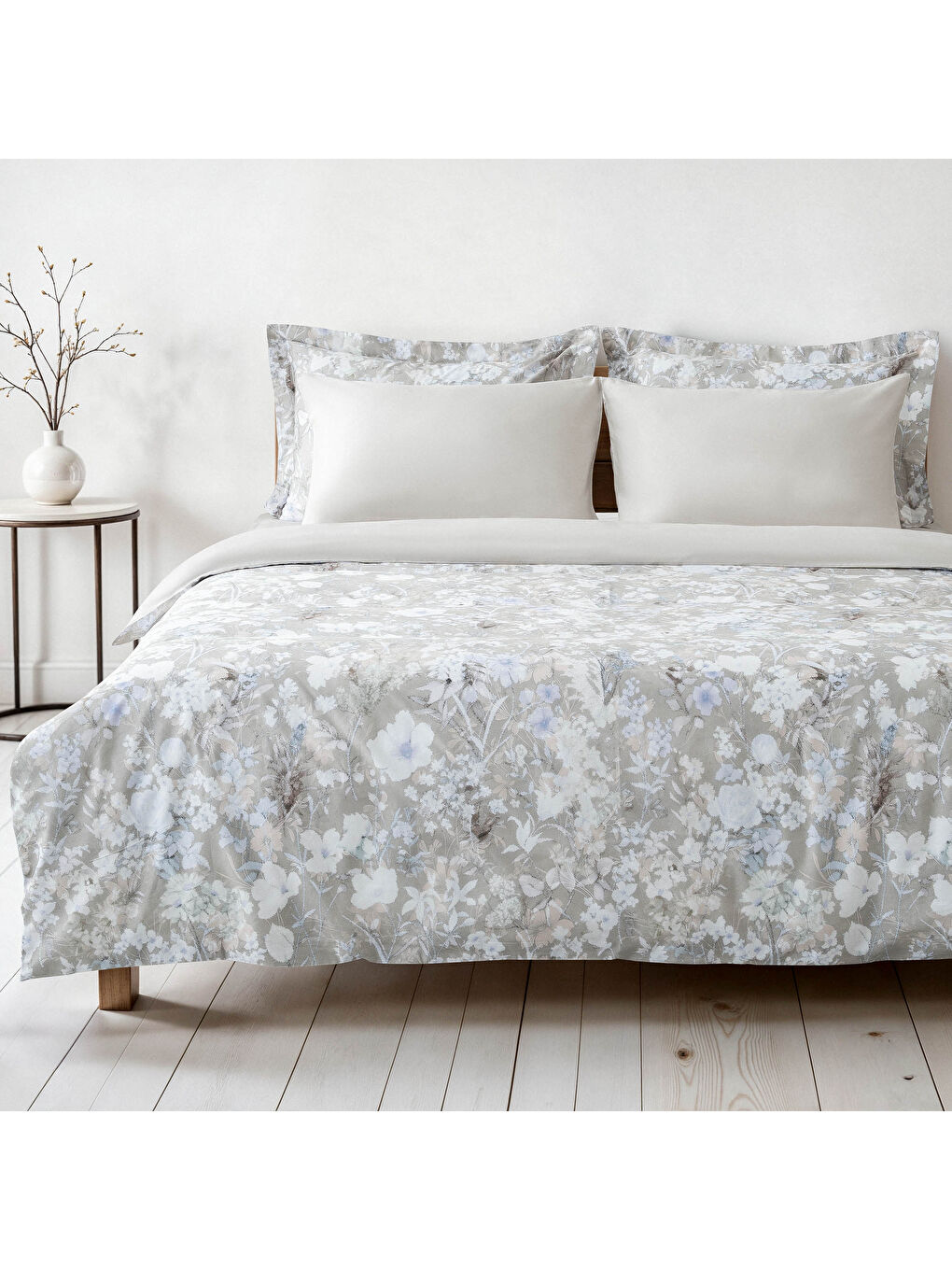 Rosalya Çift Kişilik Nevresim Takımı %100 Pamuk 210 TC 83 Tel Saten Digital Baskılı Bej