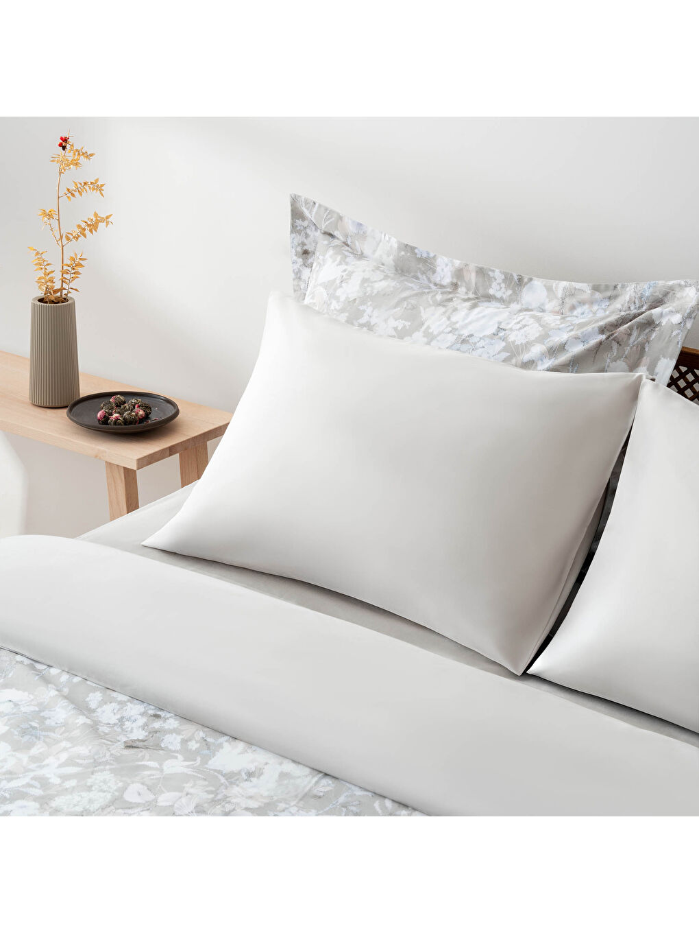 Rosalya Çift Kişilik Nevresim Takımı %100 Pamuk 210 TC 83 Tel Saten Digital Baskılı Bej-1