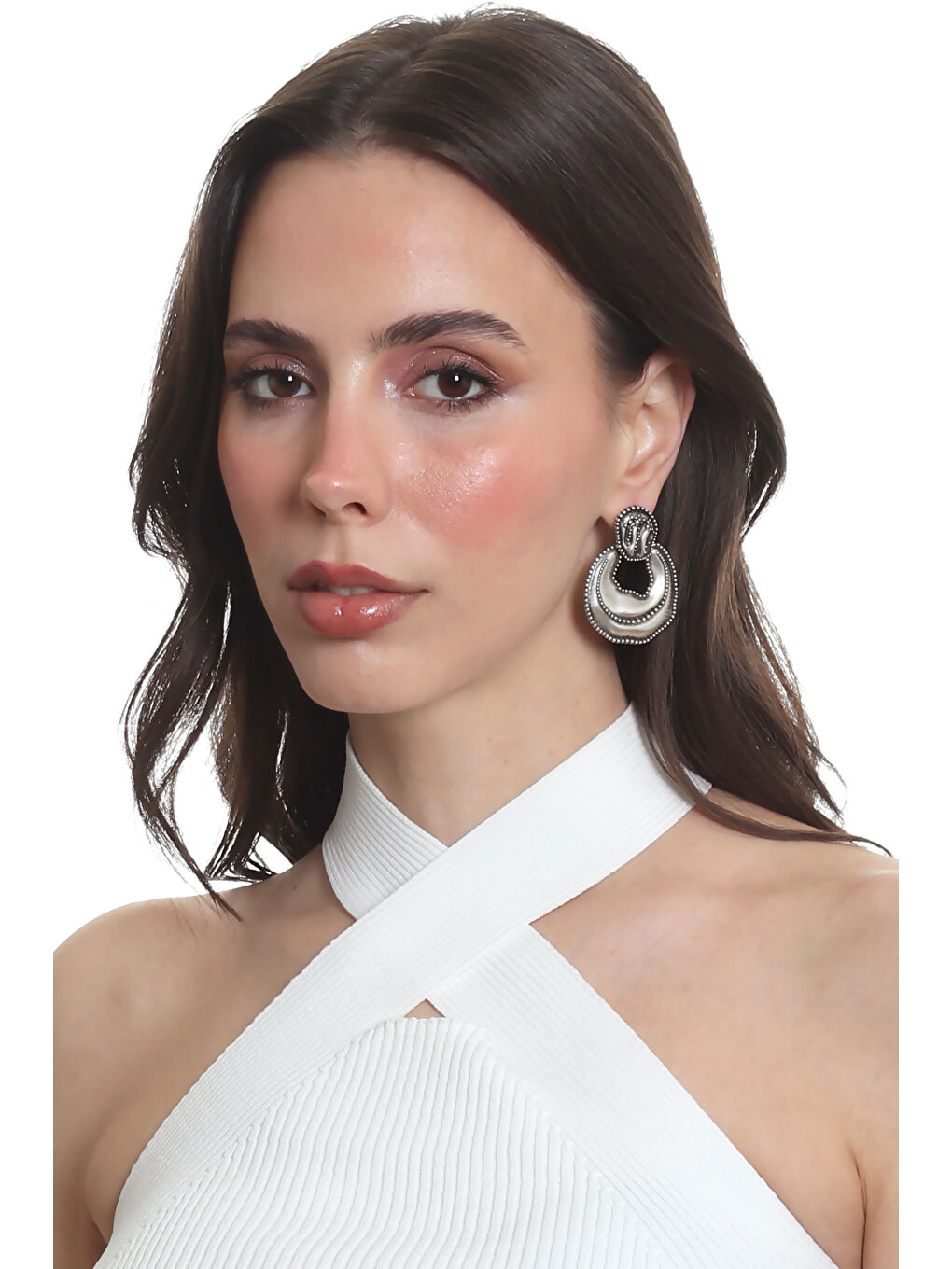 Gri Kadın Yaprak Dokulu Çivili Model Çanta Formlu Küpe-4