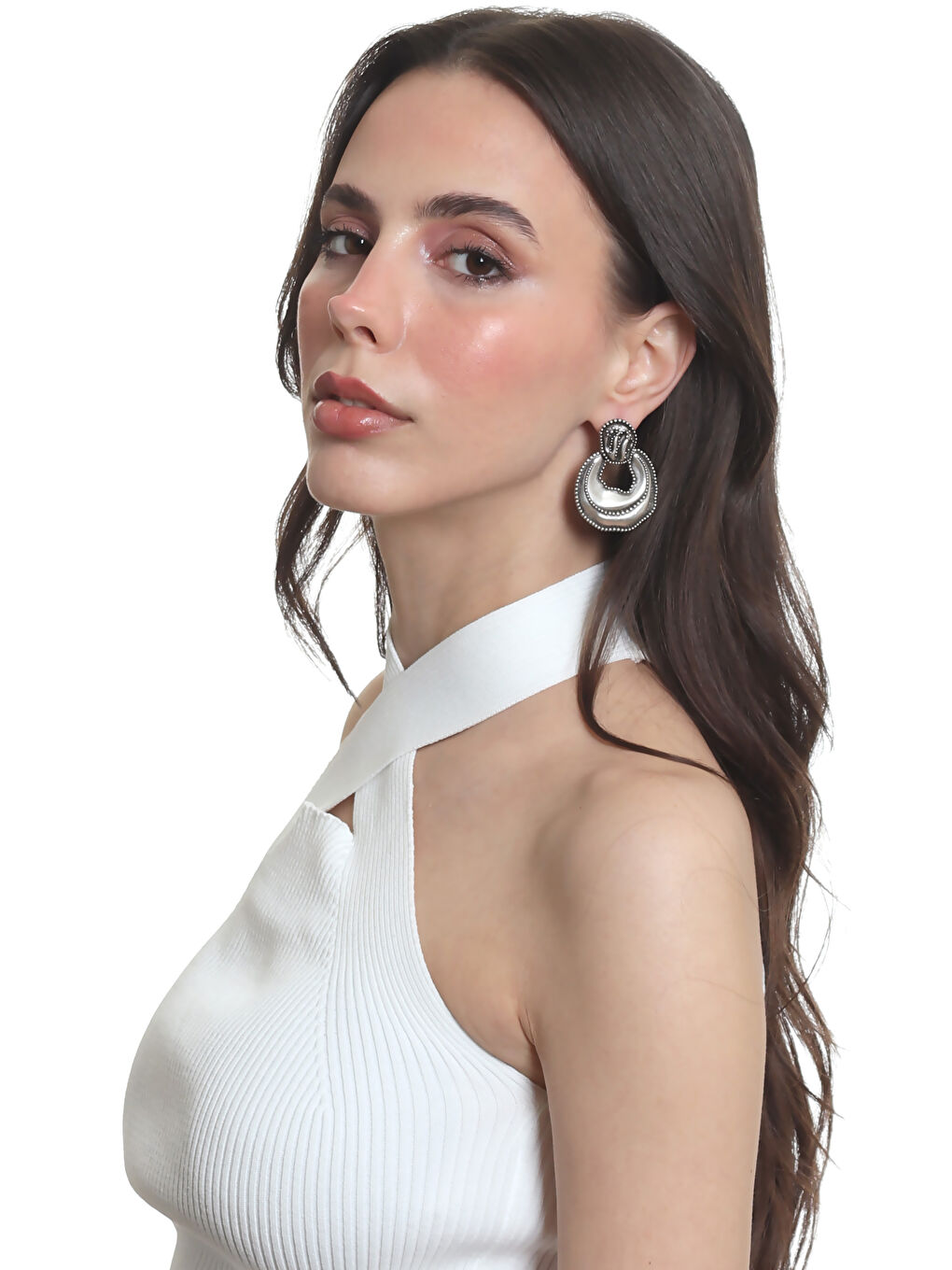 Gri Kadın Yaprak Dokulu Çivili Model Çanta Formlu Küpe-6