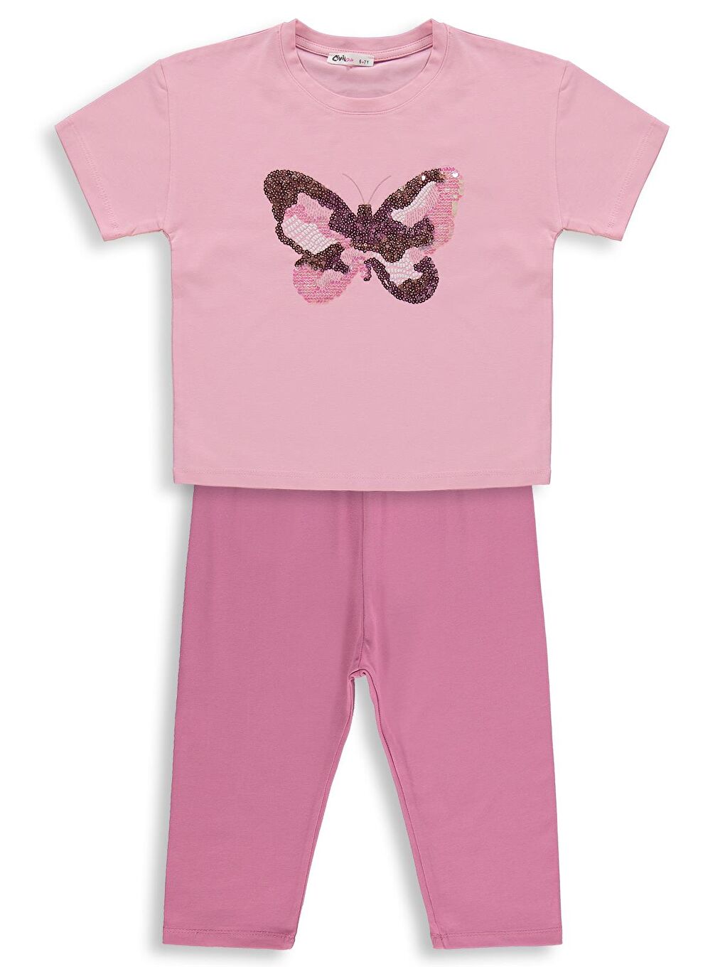 Girls Kız Çocuk Kelebek Nakışlı 6-9 Yaş Takım - Pembe