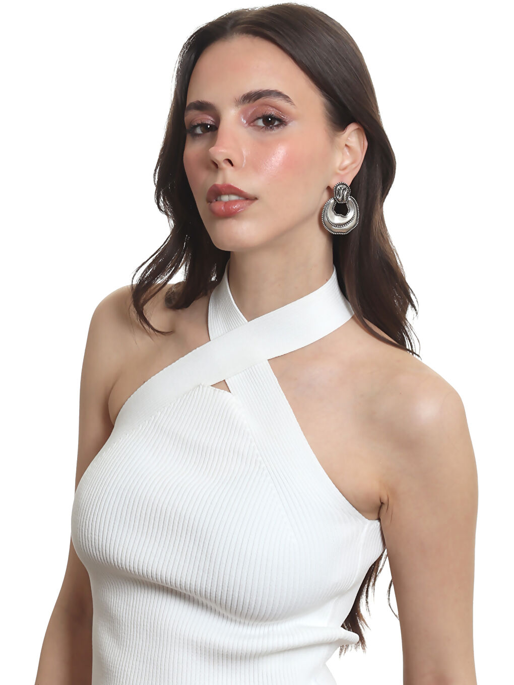 Gri Kadın Yaprak Dokulu Çivili Model Çanta Formlu Küpe-7